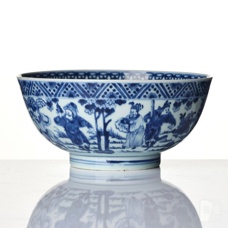 A blue and white 'foreigners bearing gifts' bowl, - 图2